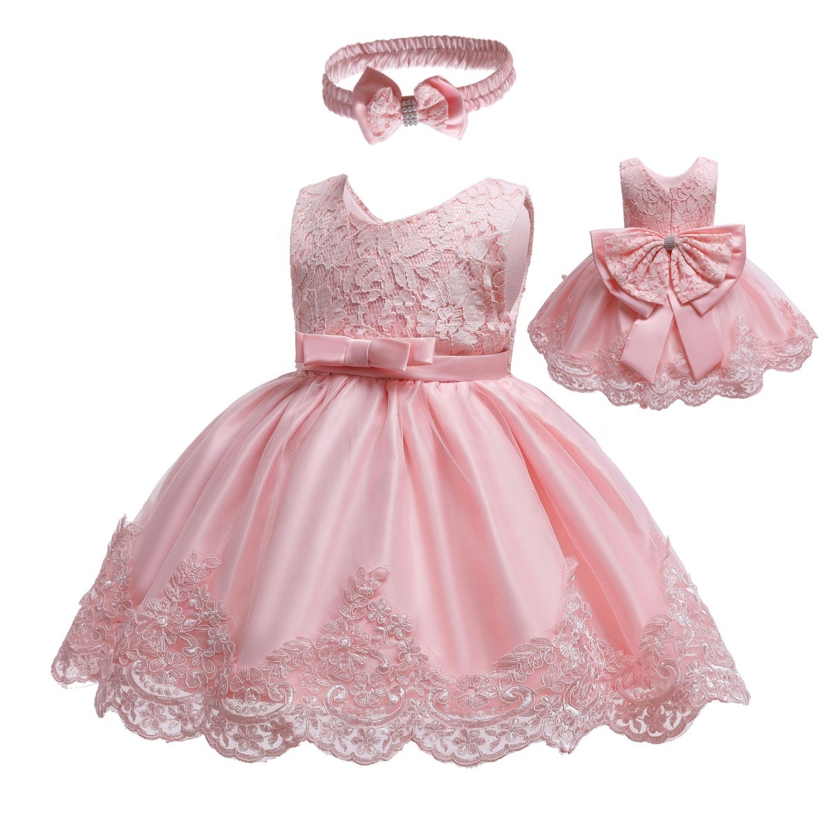 Birthday Christmas Costume Infant Party Winter Baby Girls Dress Newborn Bow Lace Pretty Princess Dresses