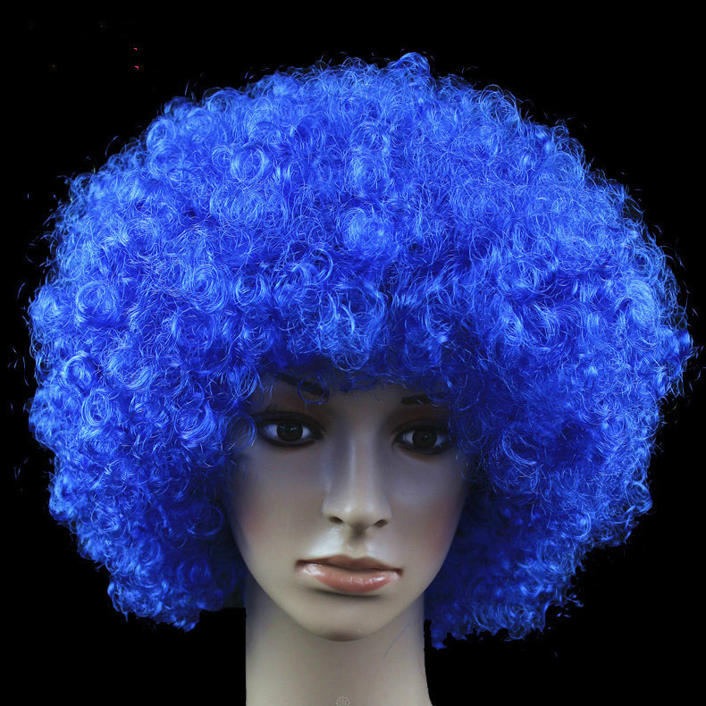 Hot Sale Football Sports Fan Wig Crazy Party Cheap Colorful Synthetic Afro Wig