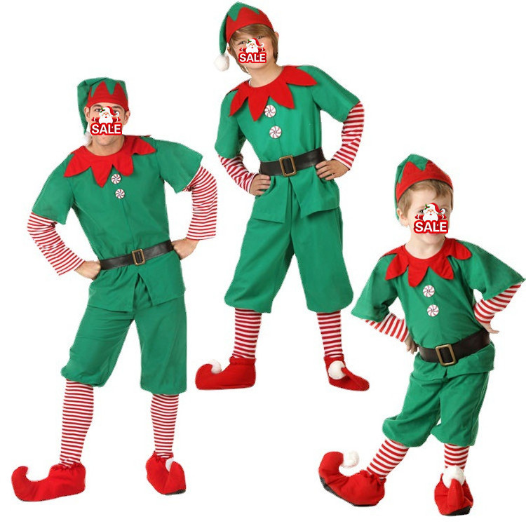 Halloween Costume Adults Kid Green Christmas Elf Clothing Cosplay Parent-Child Wear Adult Children Men Women Xmas Party Costume