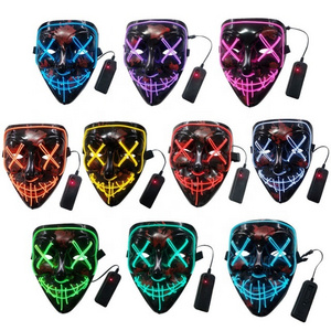 Halloween Cosplay Costume LED  El Wire Mask  Light Up Scary Purge Mask