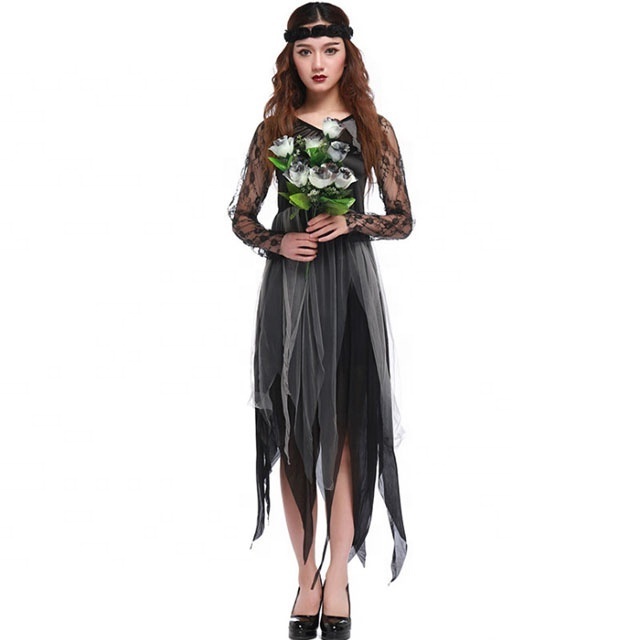 Ladies Zombie Corpse Bride Black Costume Halloween Scary Ghost Fancy Dress Costumes