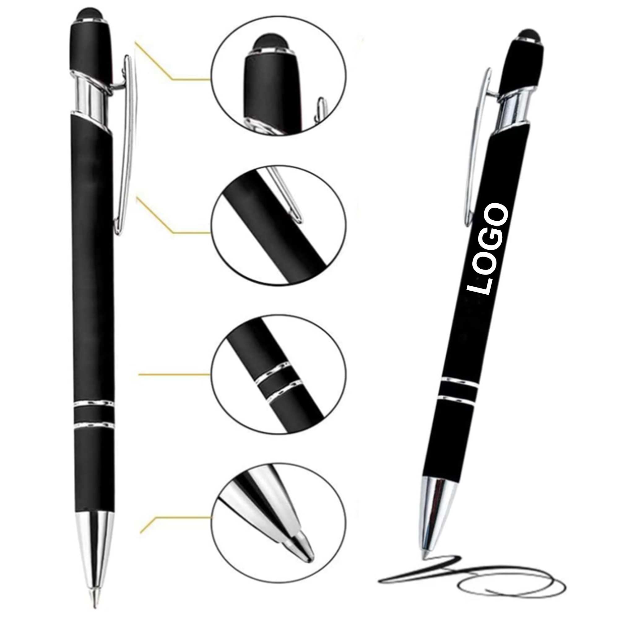 Custom Ball Pens With Logo Metal Aluminum Wholesale 2 In 1 Soft Rubber Touch Screen Stylus For Manufactures Stationery