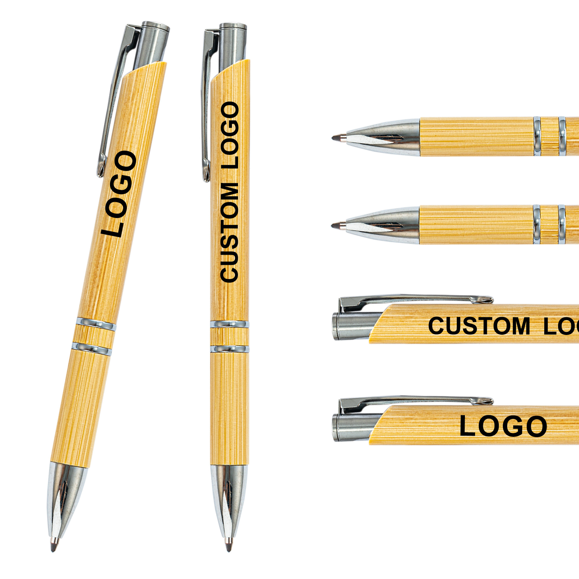 Hot Selling Recycled Eco Bamboo Pens With Personalized Promotional Wooden Custom Logo Laser Printed For Gifts