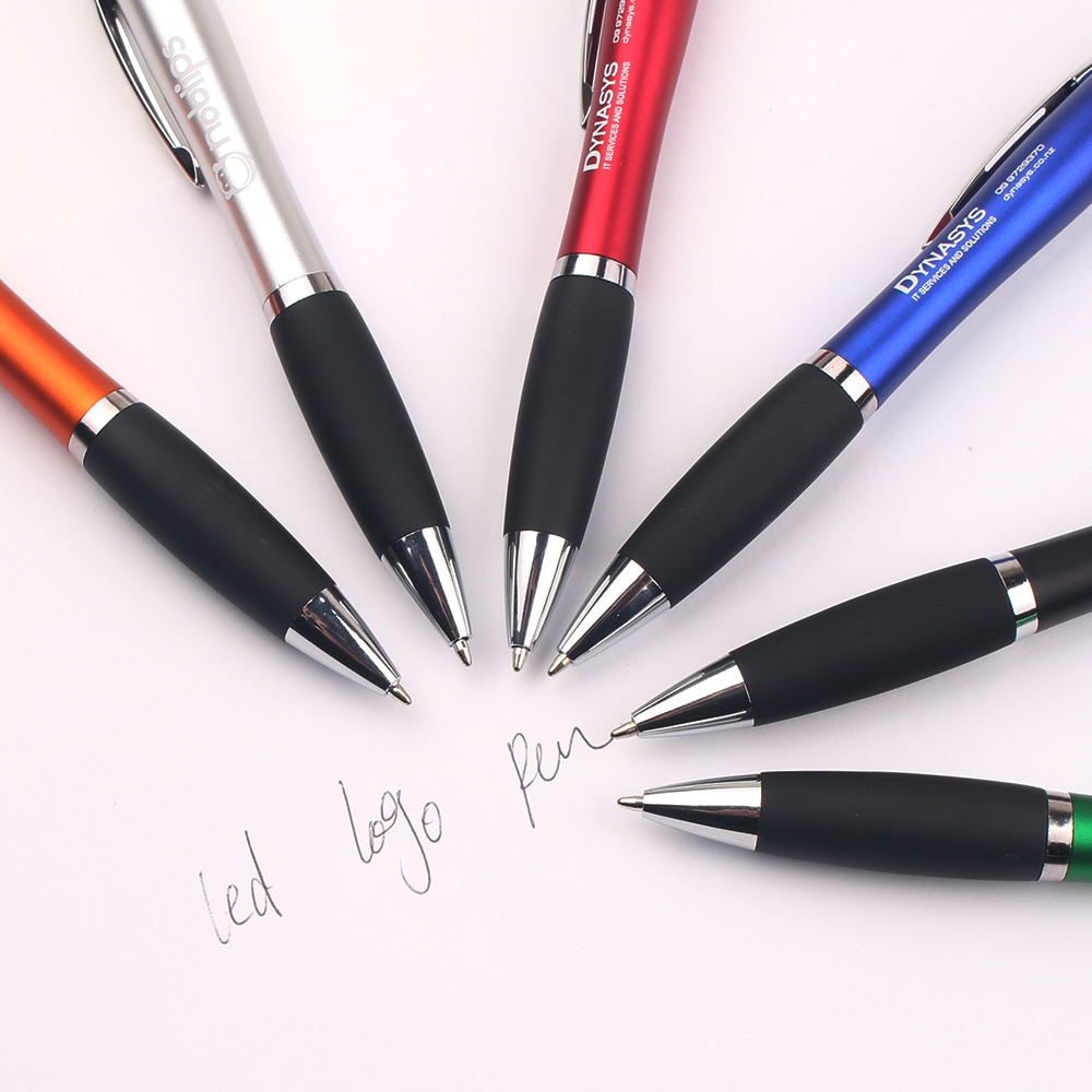 Professional Pen Supplier Plastic Gfit OEM Led Light Up Soft Touch Screen Pen Custom logo Stylus Promotion Ballpoint Pen