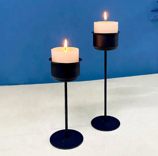 Wholesale Candlestick European Iron Metal Wedding Black Tea Light Candle Holders for Home