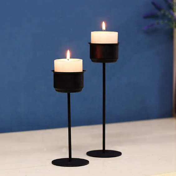 Wholesale Candlestick European Iron Metal Wedding Black Tea Light Candle Holders for Home