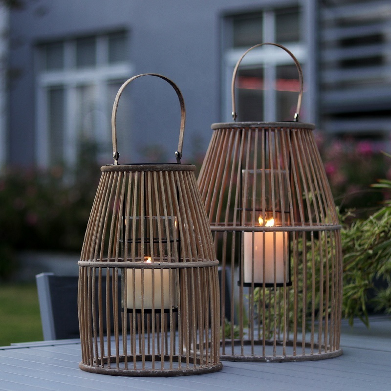 Rattan weaving storm lantern Bamboo Woven Candle Holder With Handle Outdoor And Indooe Both Wooden Lantern for Home decor