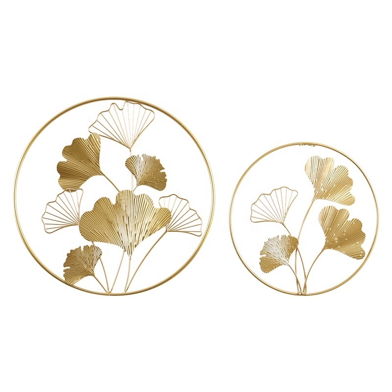 2D 3D Modern 2021 NEW Design Home Decorative Gold Ginkgo Leaf Shaped Metal Art Wall Decor For Living Room Hanging Wall Decor