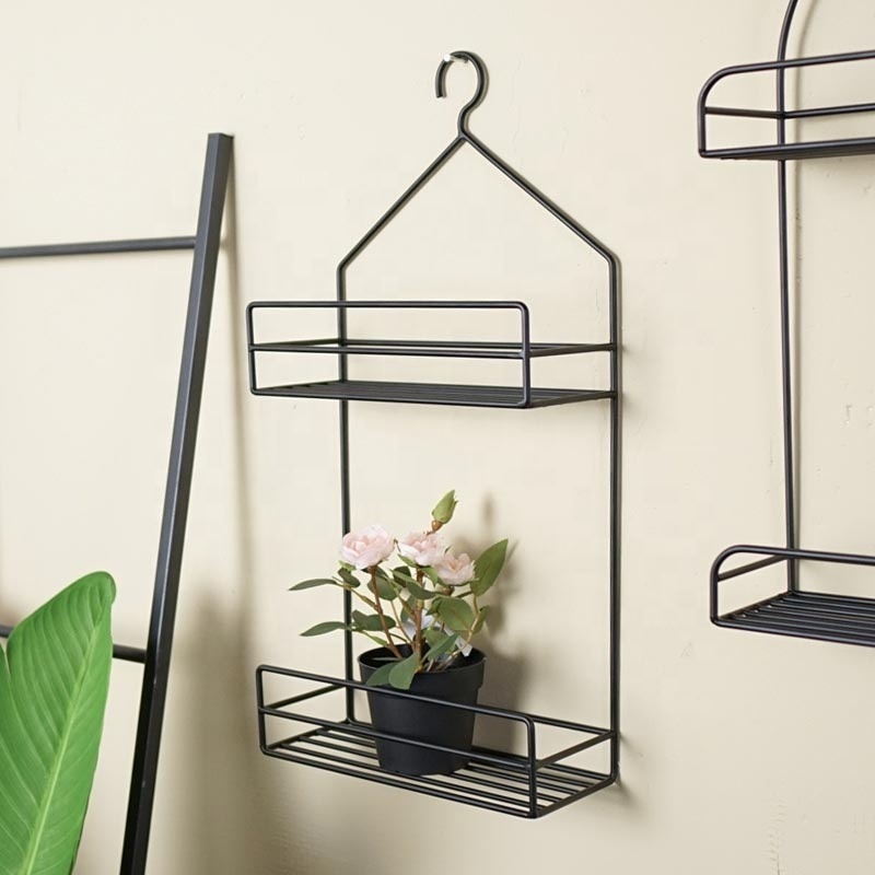 Bathroom Kitchen Storage Rack  Metal Black Floating Shelves Wall Mounted Shelf Iron Shower Shelf Organizer