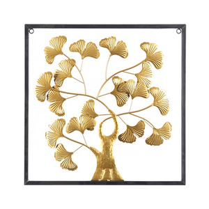 2D 3D Modern 2021 NEW Design Home Decorative Gold Ginkgo Leaf Shaped Metal Art Wall Decor For Living Room Hanging Wall Decor