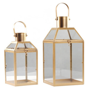 Gold Metal With Glass Candle Lantern for Home Decor Wedding Centerpiece Garden Lantern With Handle Metal Lantern for candle