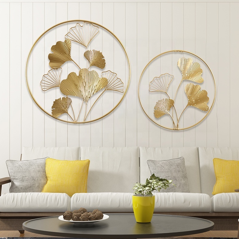 2D 3D Modern 2021 NEW Design Home Decorative Gold Ginkgo Leaf Shaped Metal Art Wall Decor For Living Room Hanging Wall Decor