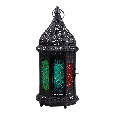 Moroccan Candle Lantern For Home Decor Colored Glass Antique Metal candle lanterns Indoor And Outdoor Garden use Lanterns.