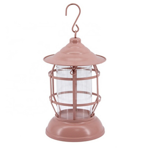 Wholesale Home And Garden Decoration Metal Wire Pink Hanging Candle Holder Outdoor Candle Lantern