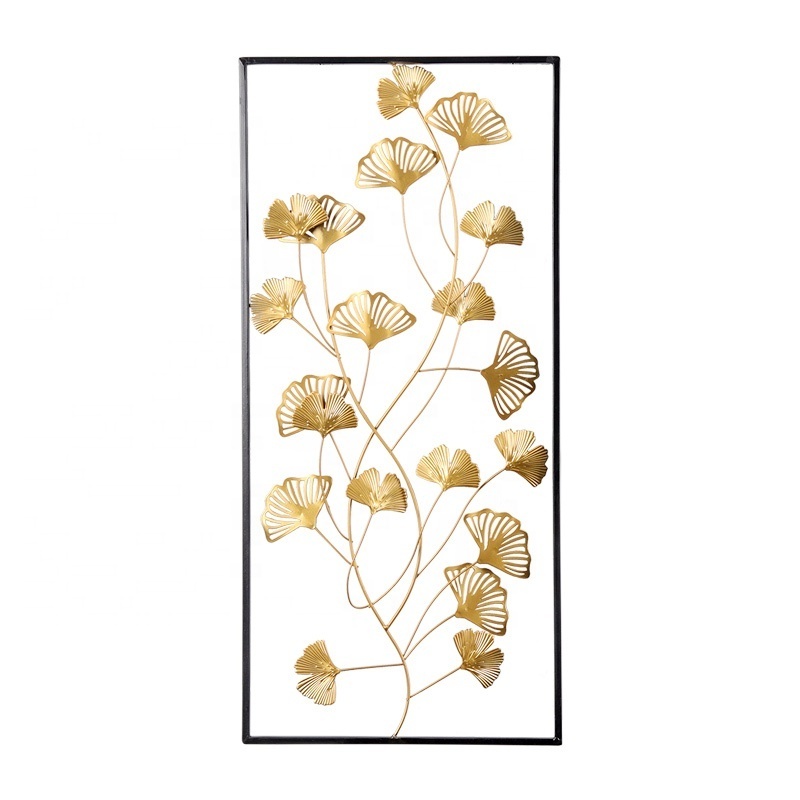 2D 3D Modern 2021 NEW Design Home Decorative Gold Ginkgo Leaf Shaped Metal Art Wall Decor For Living Room Hanging Wall Decor