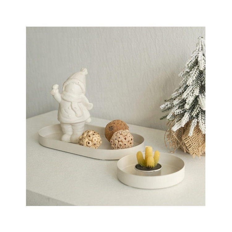 Wholesale Home Table Decor Modern White Rectangular Round Metal  Tray Custom Decorative Tray