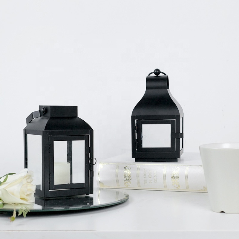 Outdoor Or Indoor Home Decoration Table Hanging Decor Lantern Mini Black Metal Candle Lantern Without LED Candle