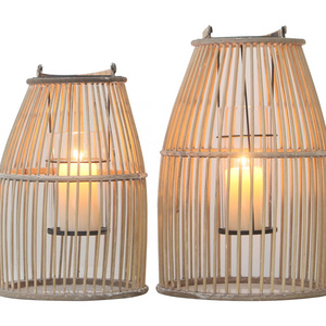 Rattan weaving storm lantern Bamboo Woven Candle Holder With Handle Outdoor And Indooe Both Wooden Lantern for Home decor