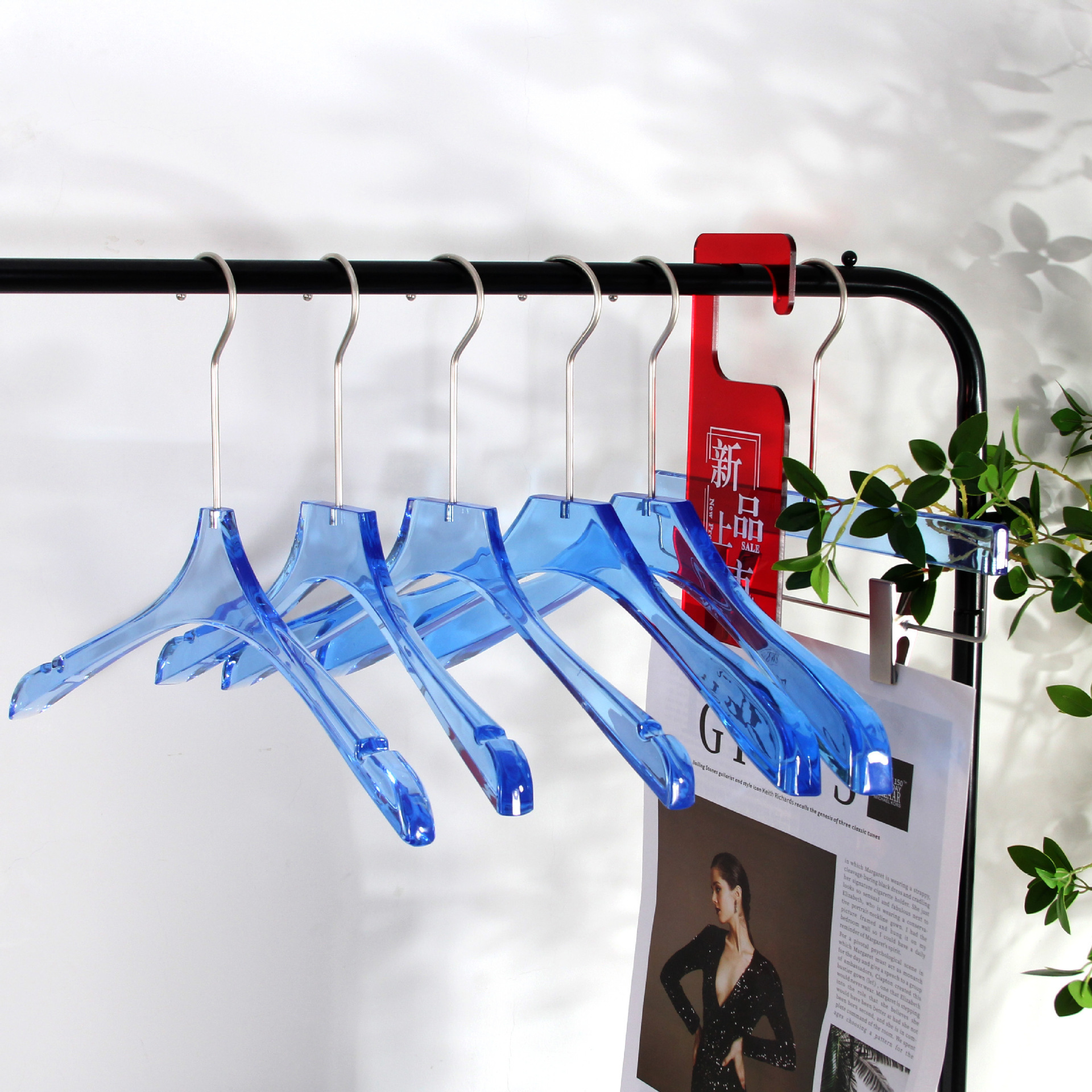 Custom Logo Transparent Acrylic Clothing Hanger Adult Clothes Hanger with Metal Hook Anti-slip Coat Jacket Hanger