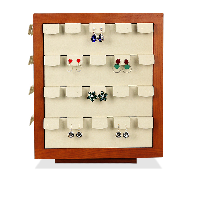 Custom Rotated Wooden jewelry Mini Display Tower With Earring Hooks For Wholesale