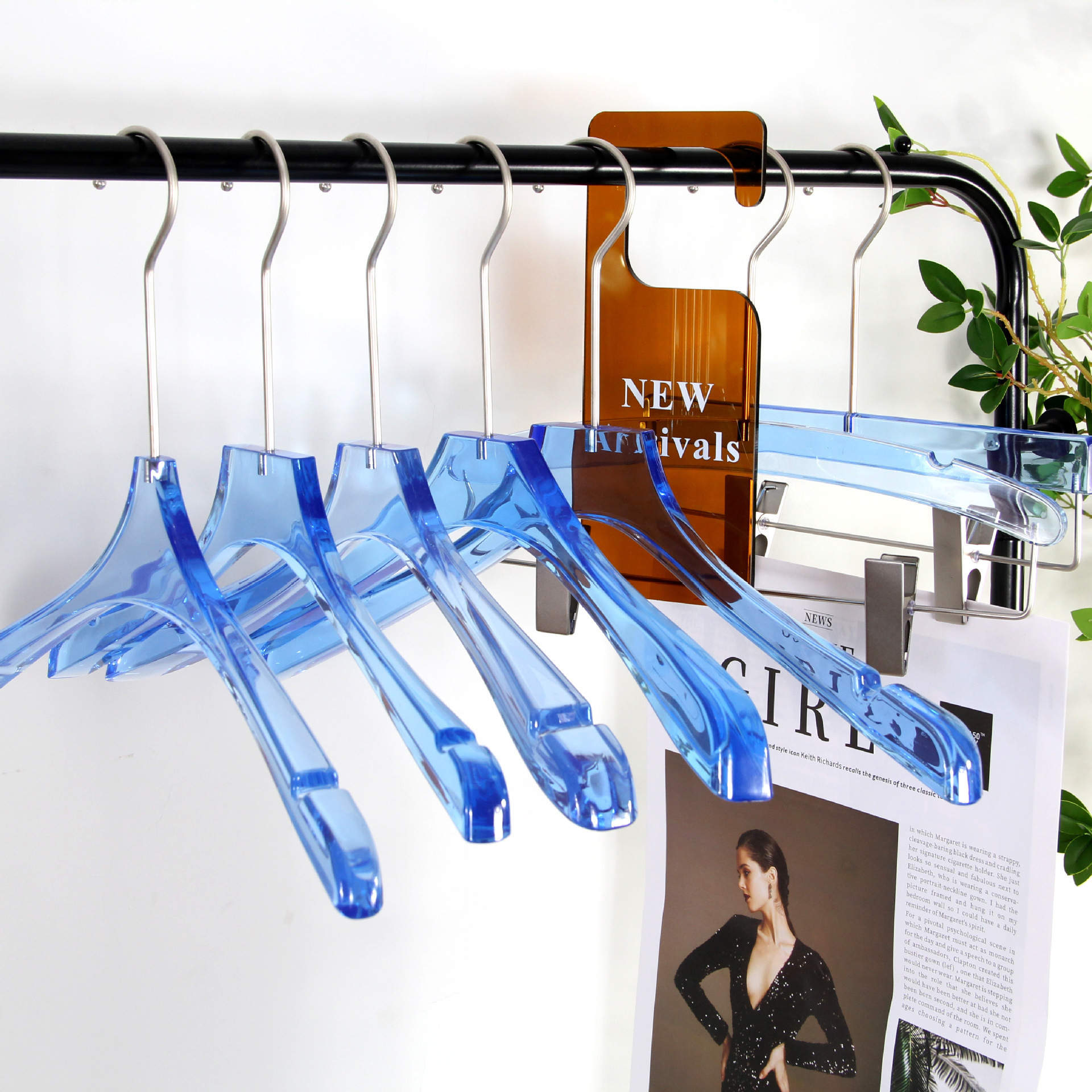 Custom Logo Transparent Acrylic Clothing Hanger Adult Clothes Hanger with Metal Hook Anti-slip Coat Jacket Hanger