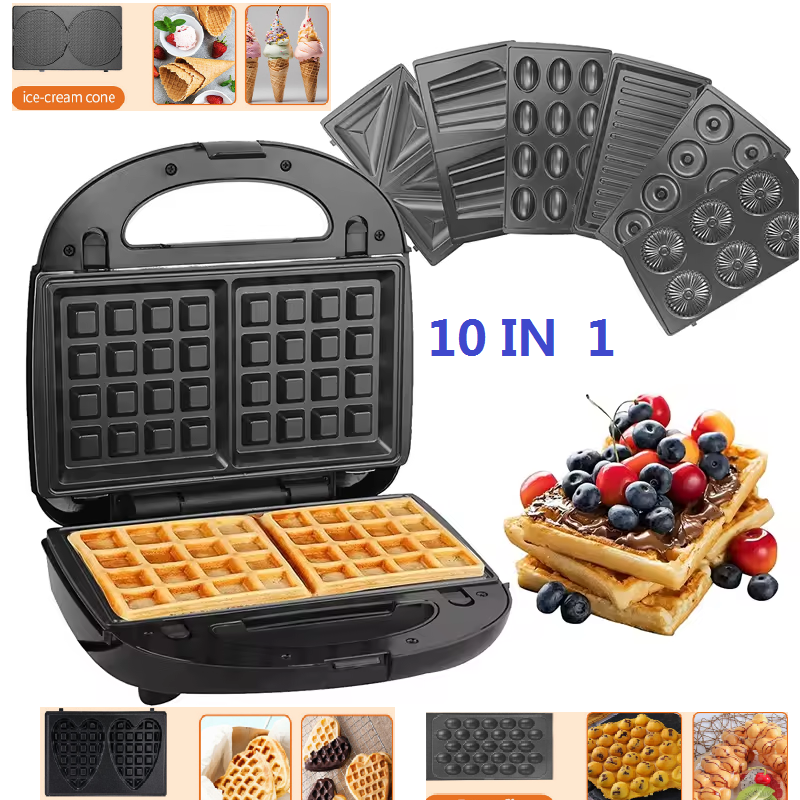 3 4 5 6 7 8 9 10 in 1 sandwich maker  detachable plates waffle maker set 4 slice toaster maker /egg puffs /nutty/cookes /donut