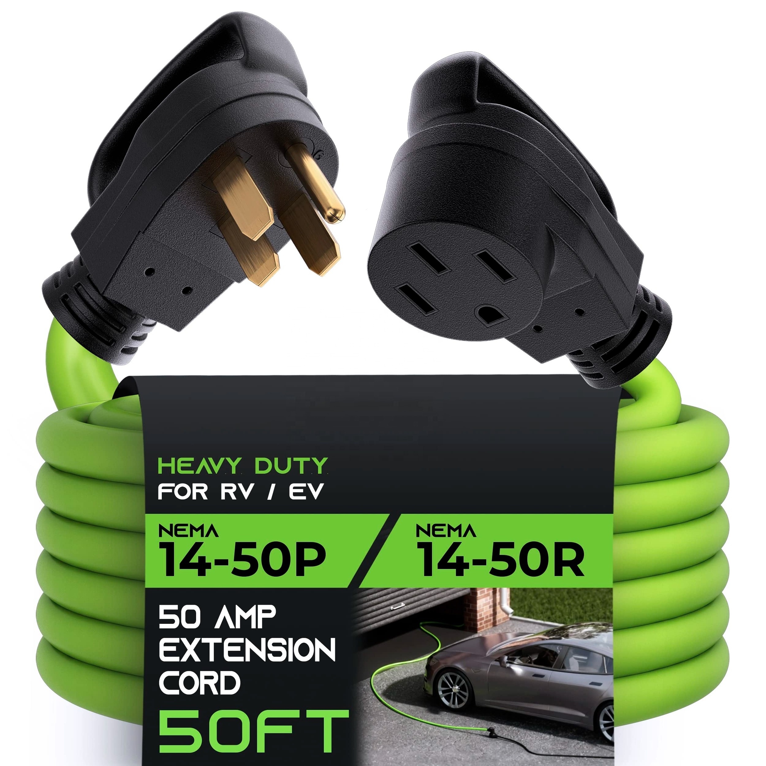 4-Prong 50 FT 50-Amp Heavy-Duty Outdoor Auto Power Cord NEMA 14-50 RV/EV Heavy Duty Extension Cord