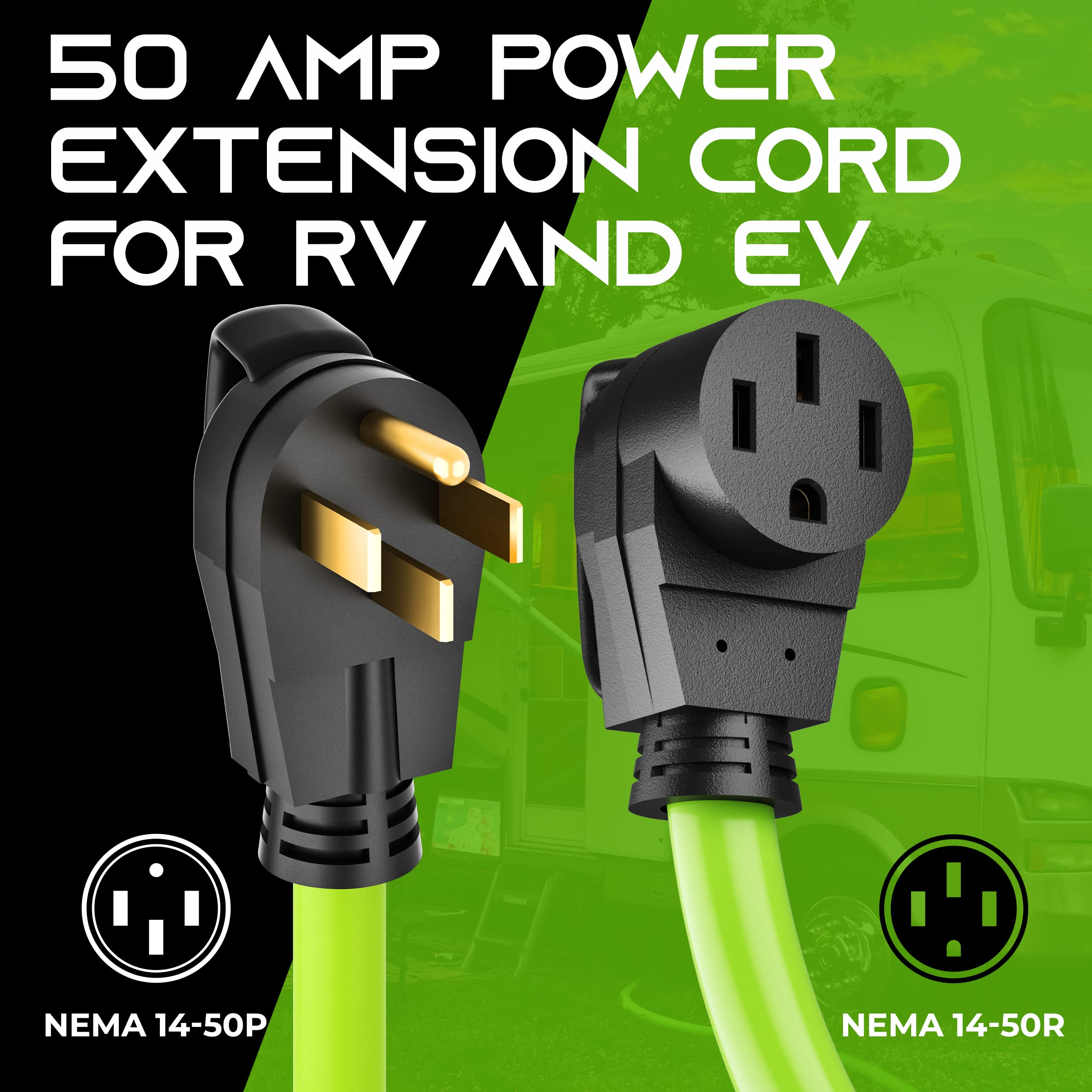 4-Prong 50 FT 50-Amp Heavy-Duty Outdoor Auto Power Cord NEMA 14-50 RV/EV Heavy Duty Extension Cord