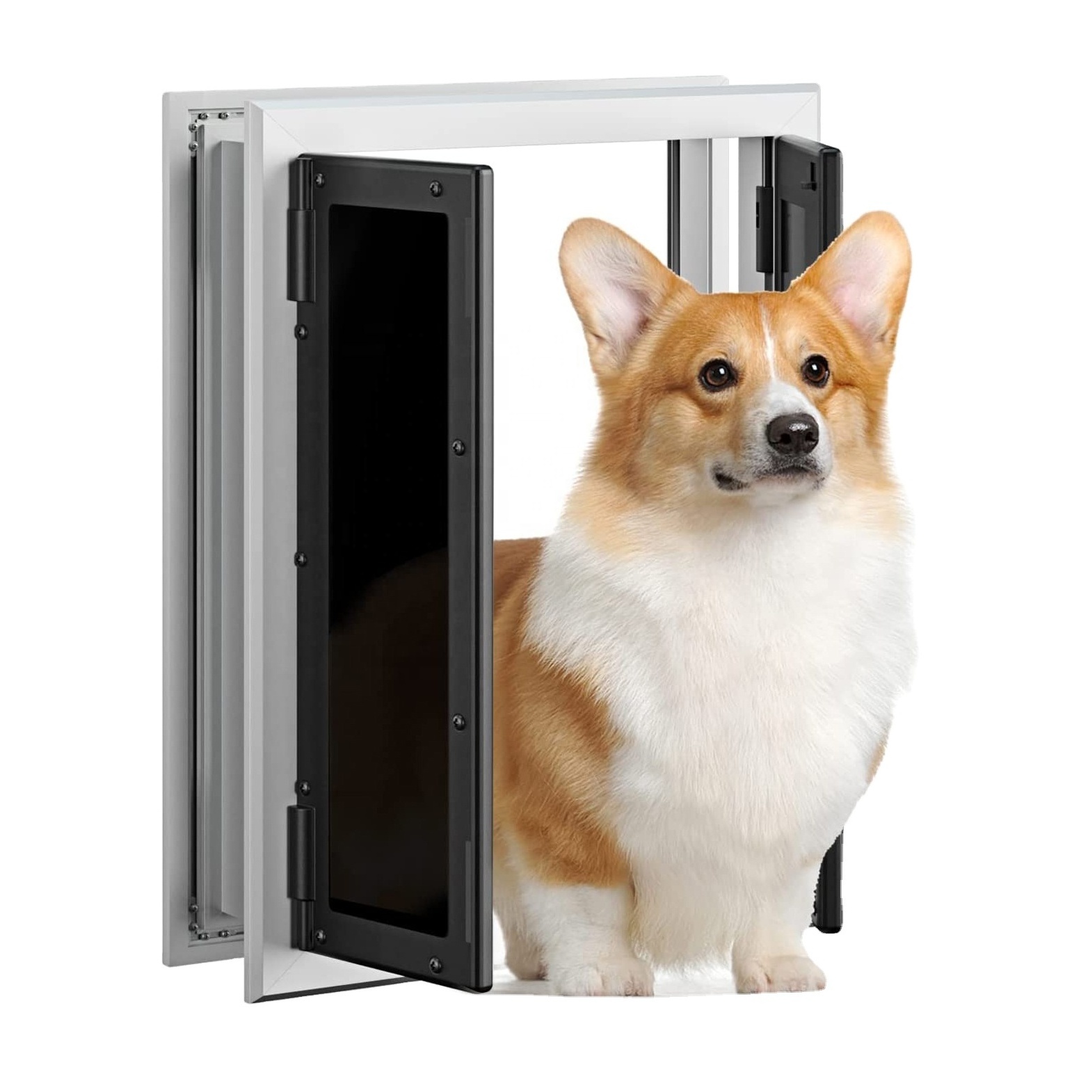 new smart flap windproof  hot dog pet door for dogs to enter and exit easy sliding insert walk through security gates