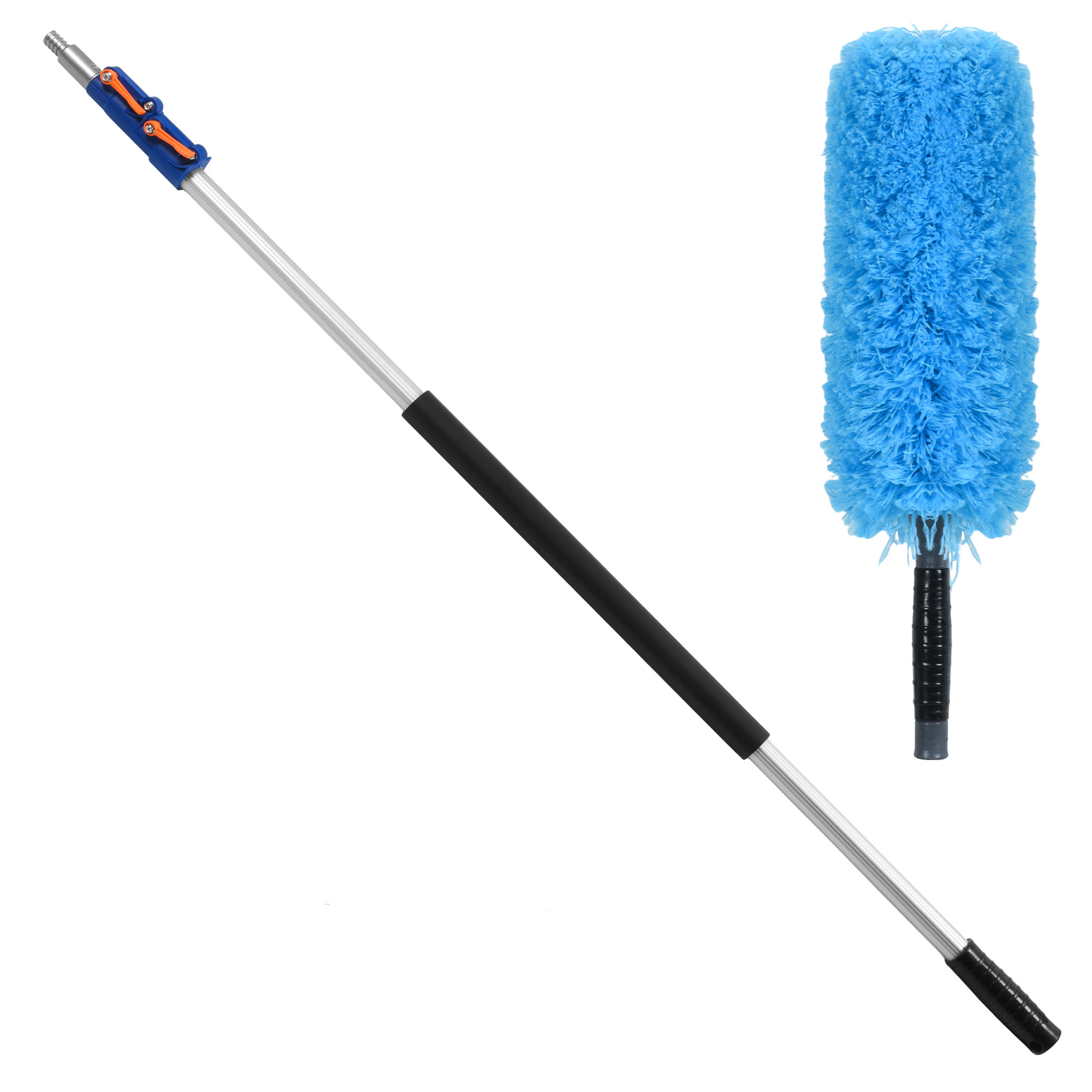 12FT Telescopic Aluminum Extension Retractable Household Cleaning Pole Rod and Detachable Microfiber Feather Duster