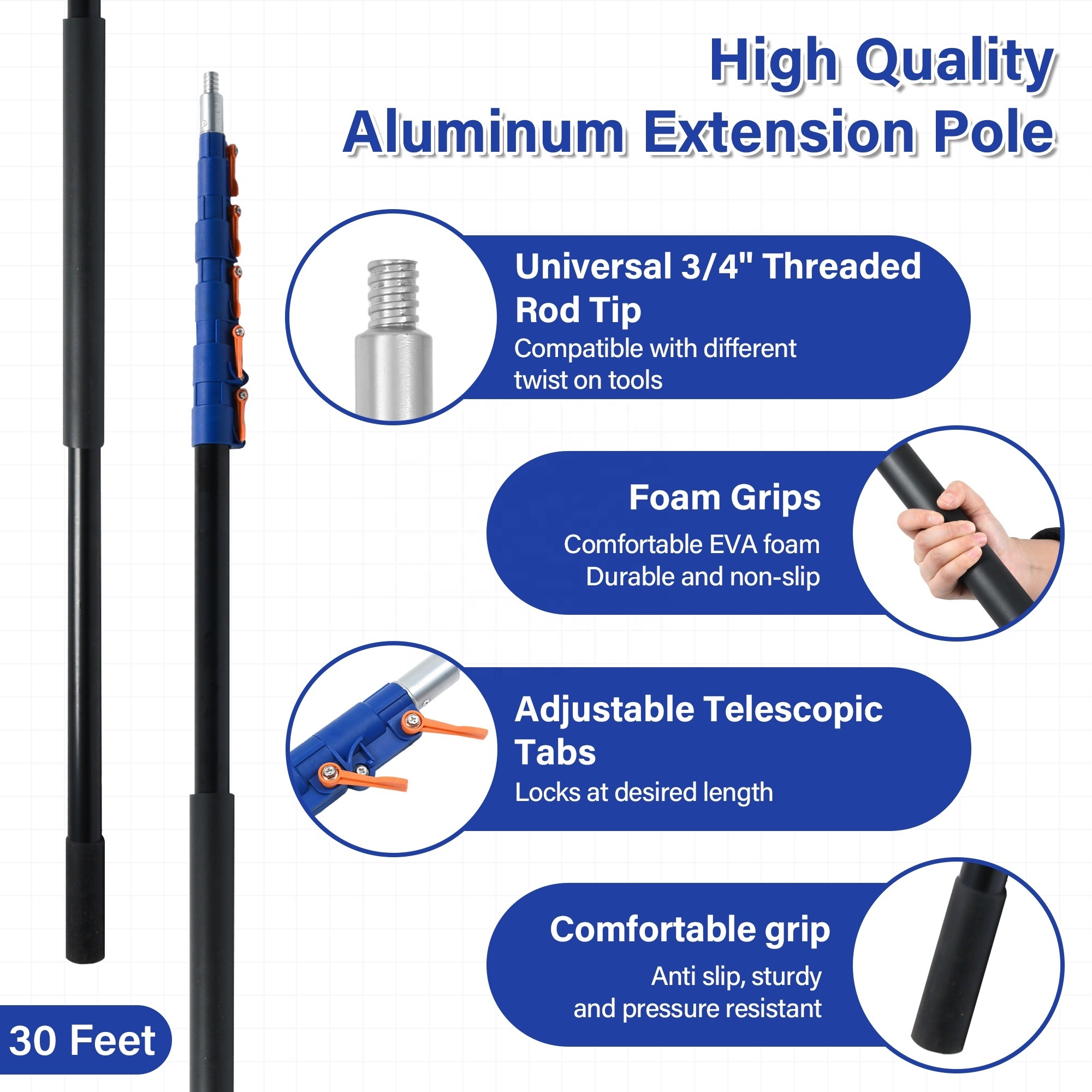 12FT Telescopic Aluminum Extension Retractable Household Cleaning Pole Rod and Detachable Microfiber Feather Duster