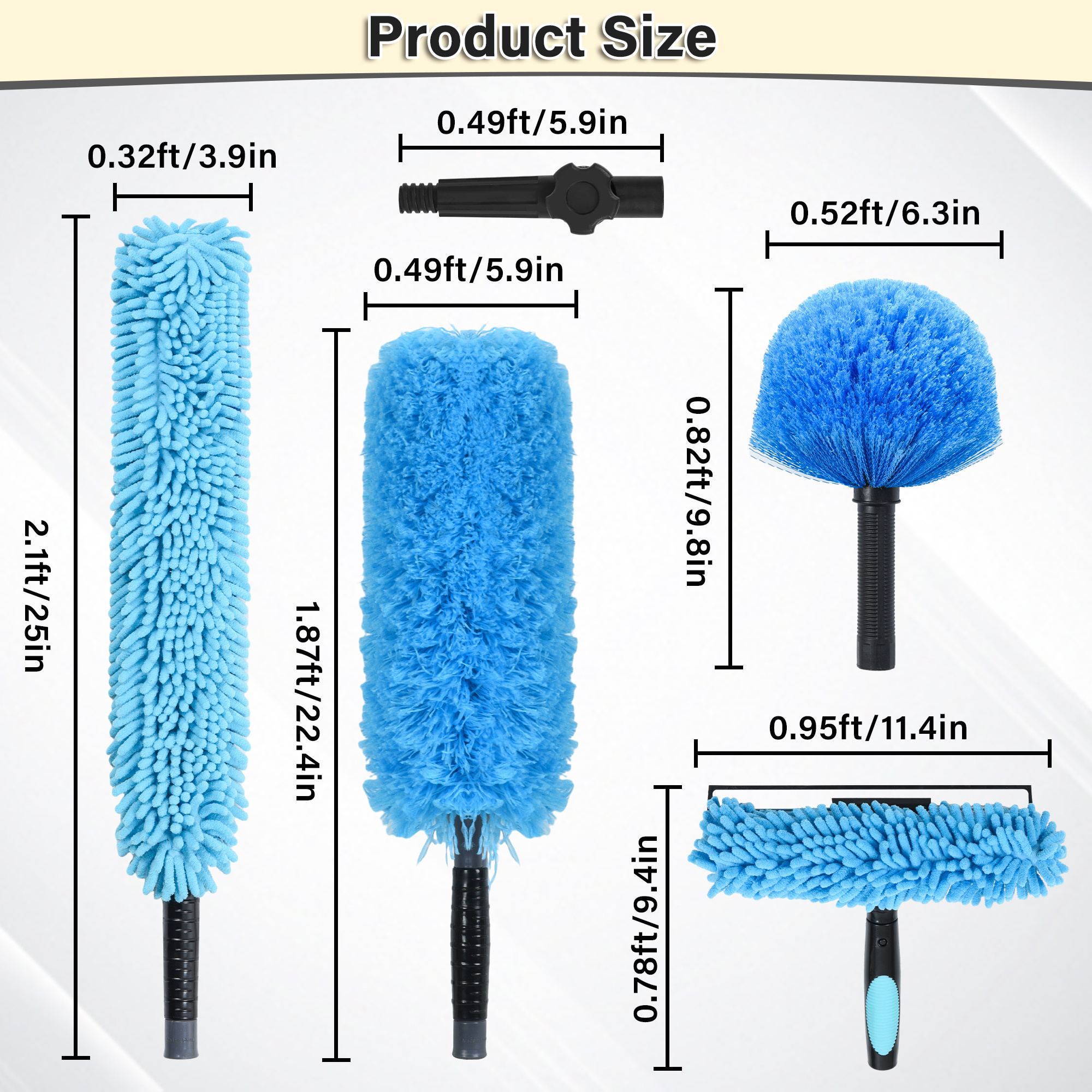 12FT Telescopic Aluminum Extension Retractable Household Cleaning Pole Rod and Detachable Microfiber Feather Duster