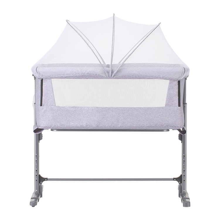 Baby caring better price mosquito net bedside swing cloth folding metal baby cradle