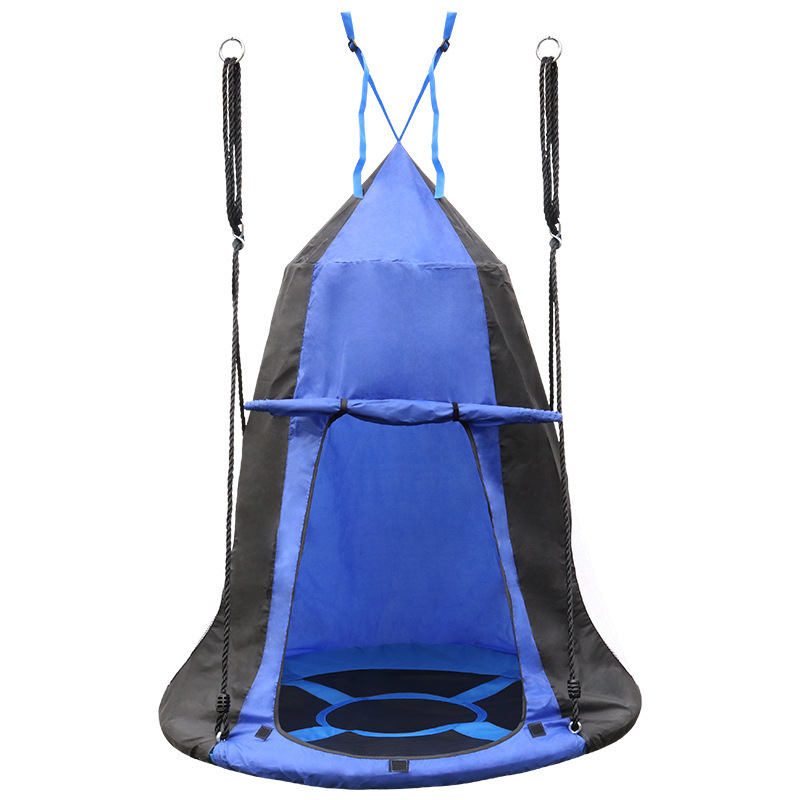 Outdoor and Indoor Kids Adjustable Height Hanging Play Round Swing with Tent