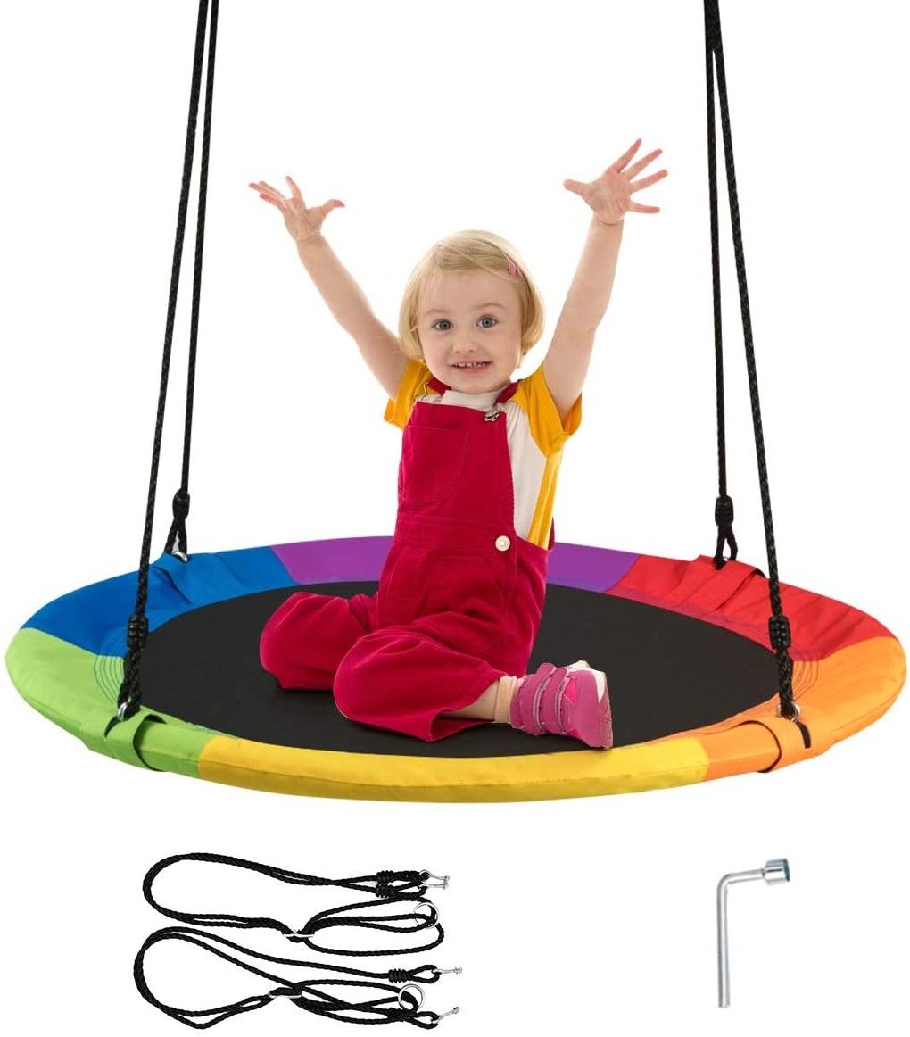 Saucer Tree Swing  Kids 40'' Circle Outside Round Platform Rope Swing Swivel Easy Setup Swing