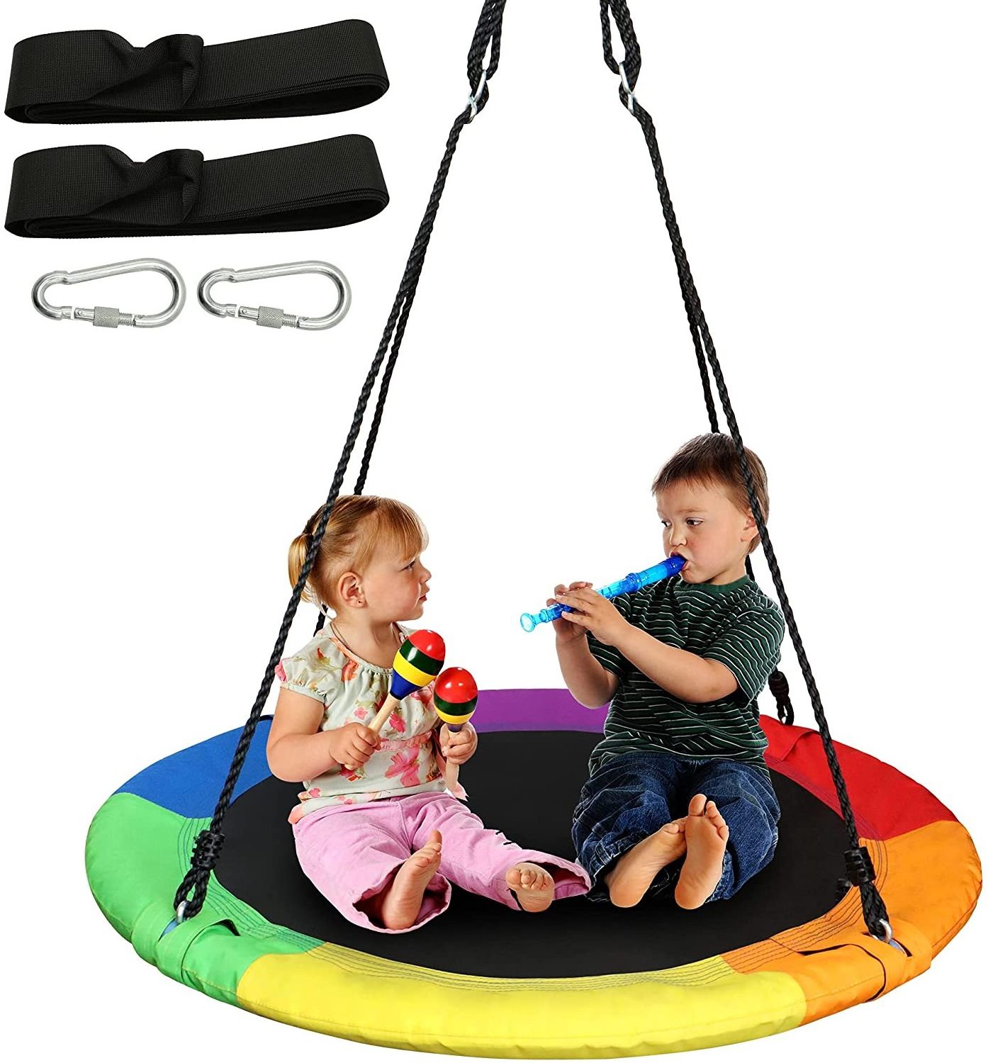 Saucer Tree Swing  Kids 40'' Circle Outside Round Platform Rope Swing Swivel Easy Setup Swing