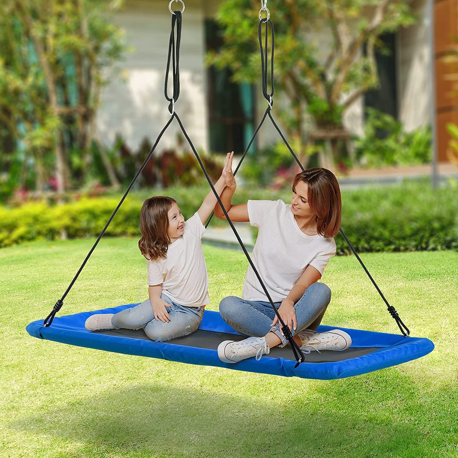 Colorful Saucer Swing Playground Tree Rectangle Swing for Kids with Durable Steel Frame