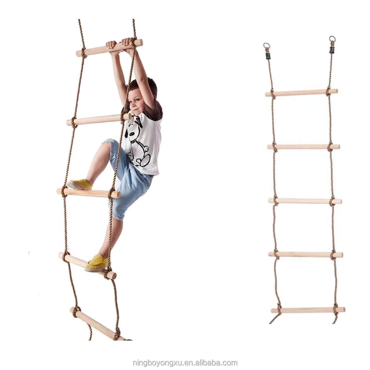 High Quality Hanging Rope Climbing Wooden  Ladder Swing 5-Step Fitness Outdoor  Children Ladder