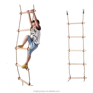 High Quality Hanging Rope Climbing Wooden  Ladder Swing 5-Step Fitness Outdoor  Children Ladder