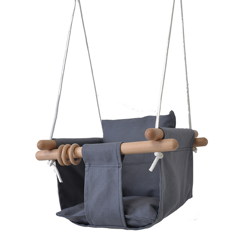 Length Adjustment baby Swing Seat with 100% Cotton Single Chair Wooden Bar Fabric Baby Swing