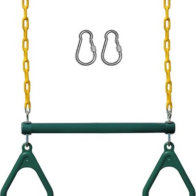 Jungle Gym Kingdom 18" Trapeze Swing Bar Rings 48" Heavy Duty Chain Swing Set