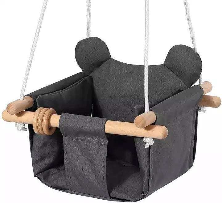 Hot Wooden Baby Swing Chair  Canvas Hanging Swing Seat with Cushion  Indoor Durable Swing for Infant