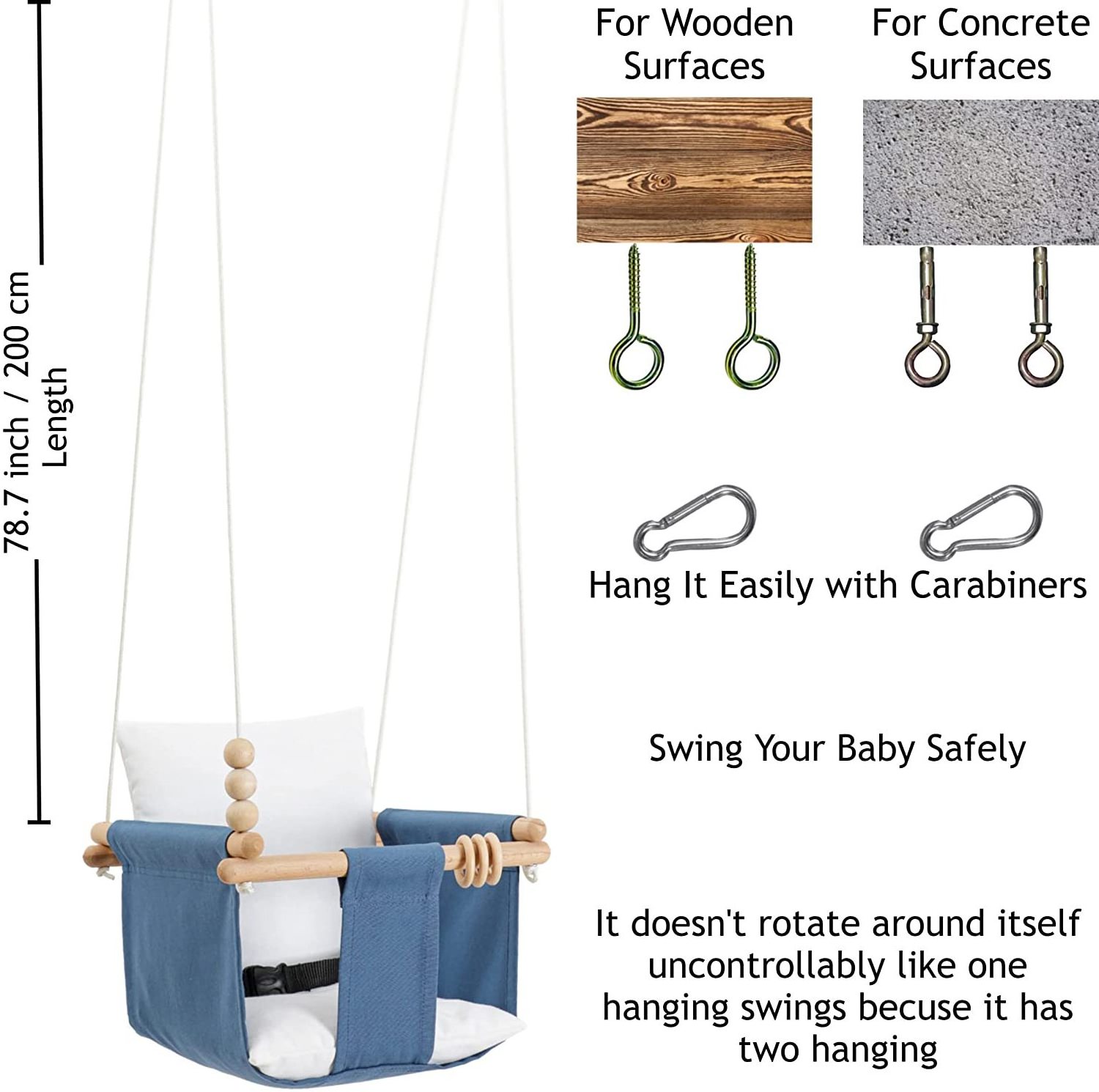 Hammock Backyard Outside Swing Kids Toys 6-36 Months Secure Toddler Hanging Swing with PE Ropes