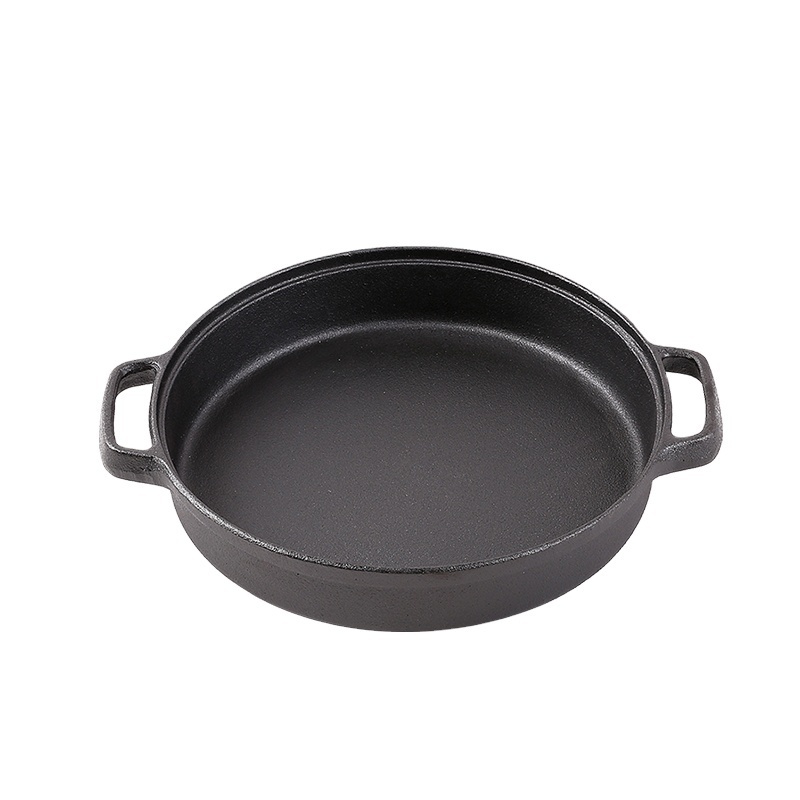 Hot selling nonstick coating cast iron 28cm saute pan with glass lid dual handle frying pan camping cookware gas charcoal grill