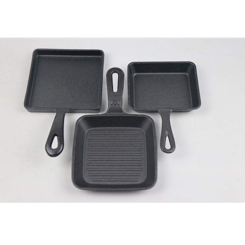 Restaurant outdoor cooking supply tableware cast iron bbq set square mini pan set