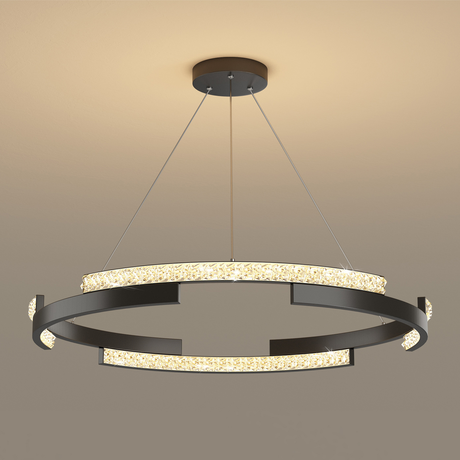 New modern indoor living room stepless dimming intelligent metal ring LED pendant lamp