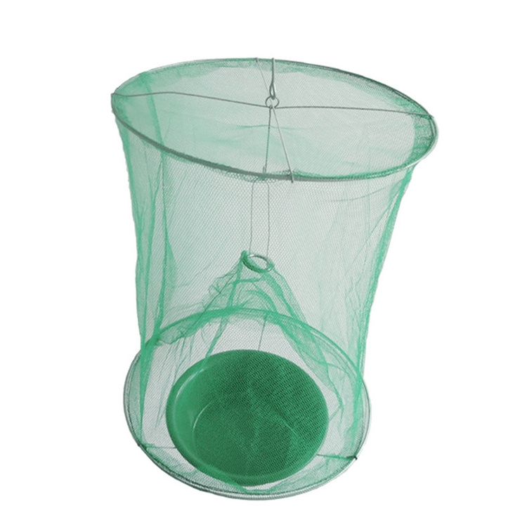 Pest control green reusable hanging net trap flies catcher cage outdoor house fly killer