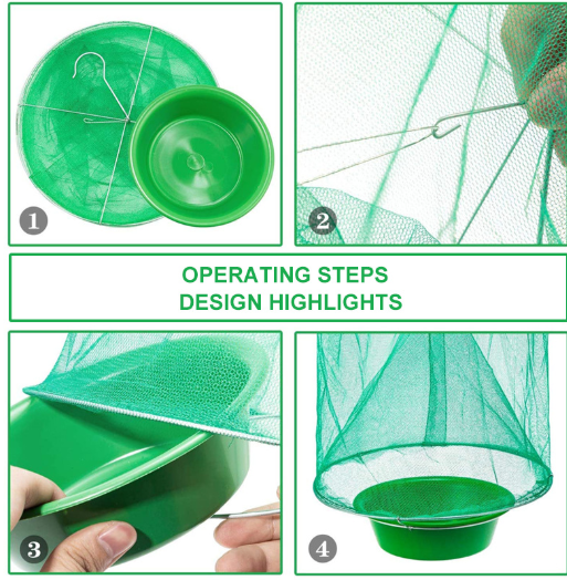 Effective convenient stable reusable catcher killer insect bug cage ranch hanging net outdoor fly trap