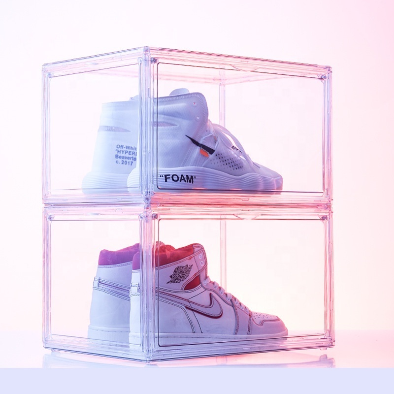 Customized Logo Acrylic Set Stackable Shoe Storage Box Crates Plastic Clear Sneaker Box Shoe Container For Shoe Display Case