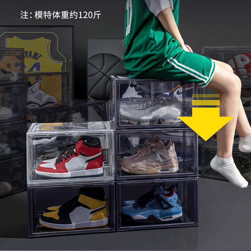 Customized Logo Acrylic Set Stackable Shoe Storage Box Crates Plastic Clear Sneaker Box Shoe Container For Shoe Display Case